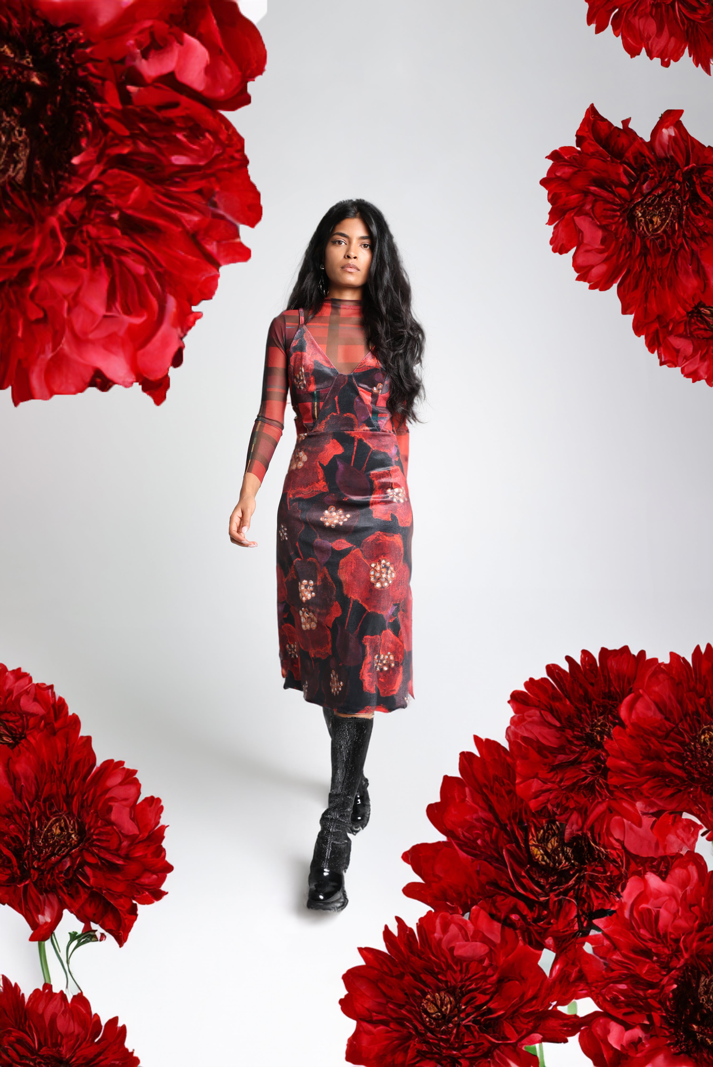 The Patchwork Dress (Red Poppies Print)